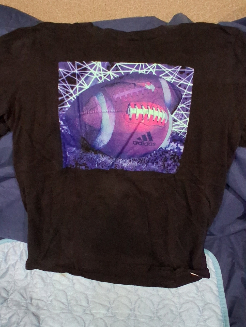 adidas Black Tee with Purple & Pink Football Graphic